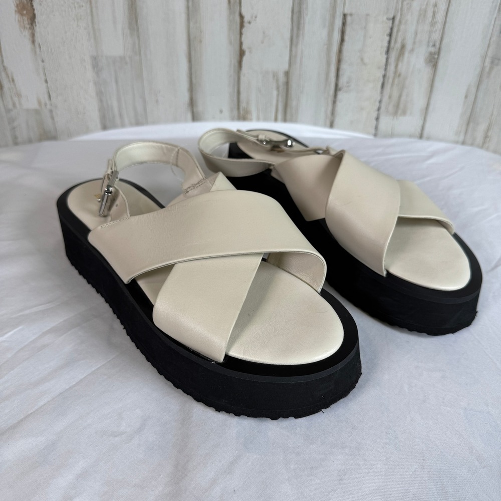 Anthropologie Maeve Cross Strap Chrissy Platform Sandals Cream Slingback 10.5/41